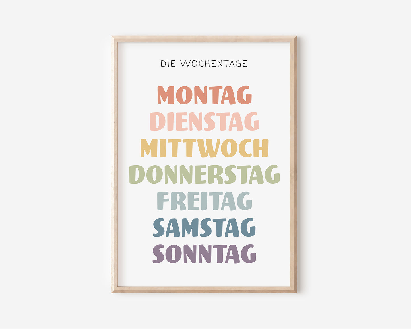 Die Wochentage Lernposter in A4 & A3 fürs Kinderzimmer