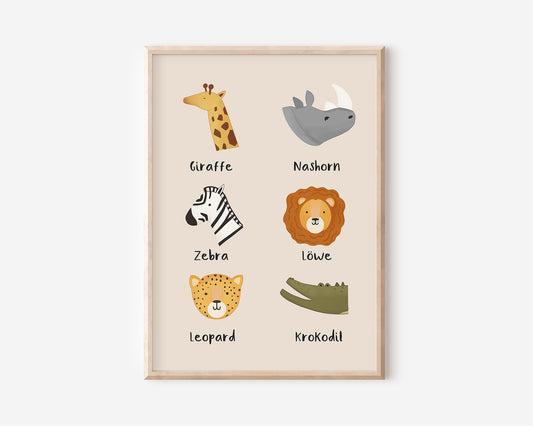 Safari Tiere Poster Kinder