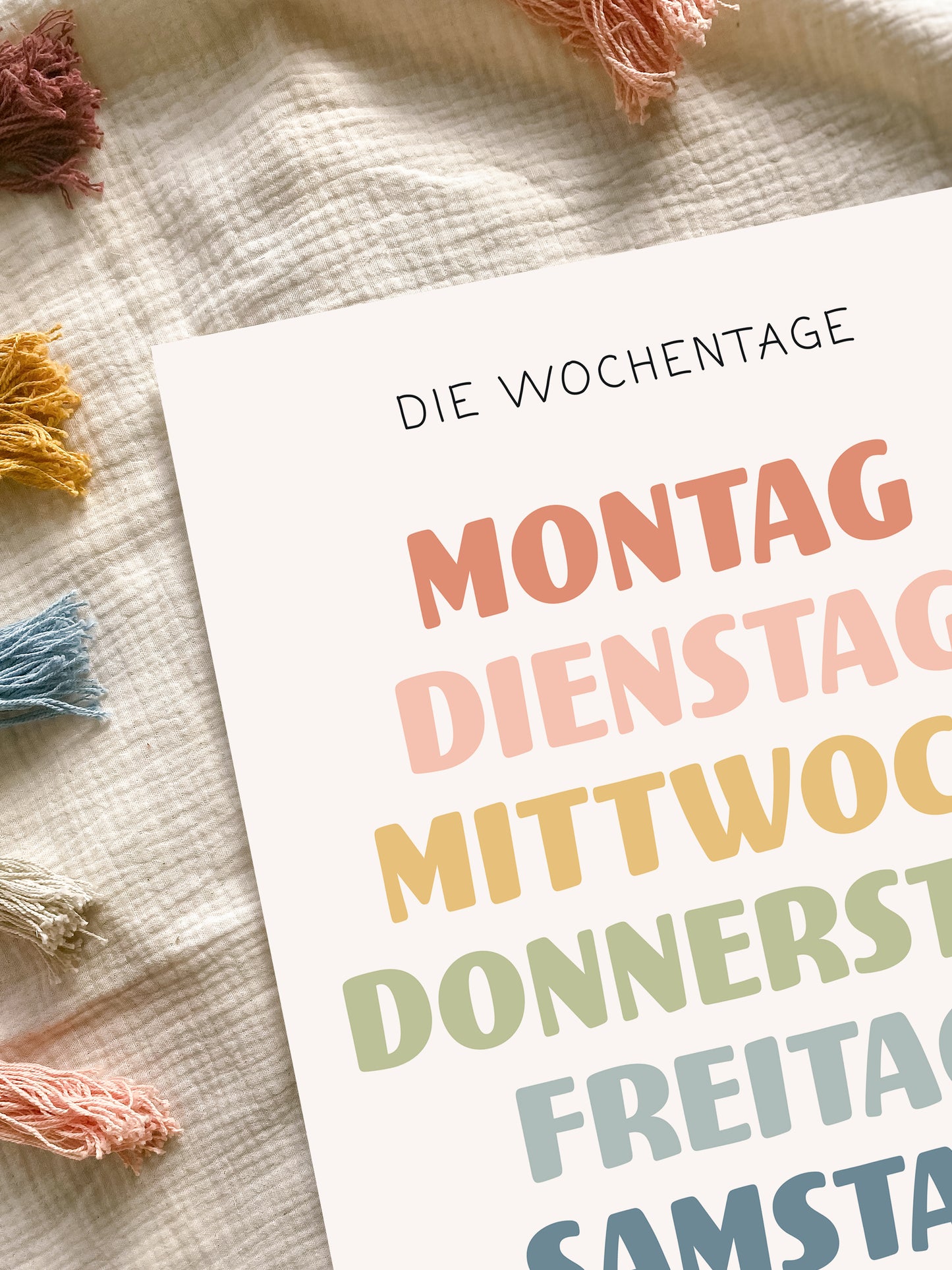 Die Wochentage Lernposter in A4 & A3 fürs Kinderzimmer