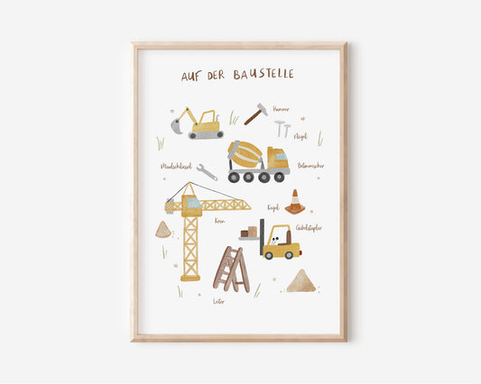 Poster für das Kinderzimmer "Auf der Baustelle"