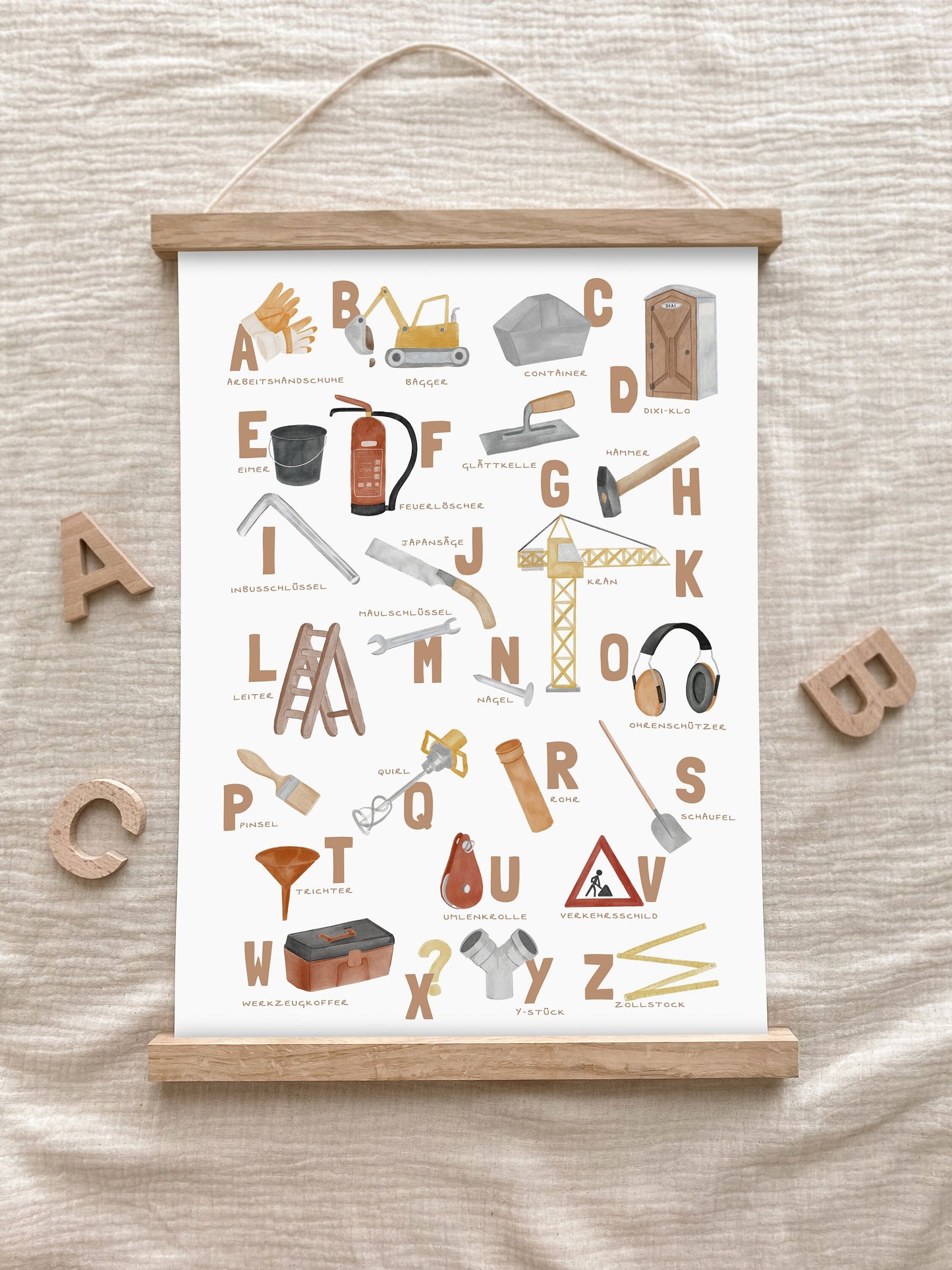 Baustelle ABC Poster fürs Kinderzimmer