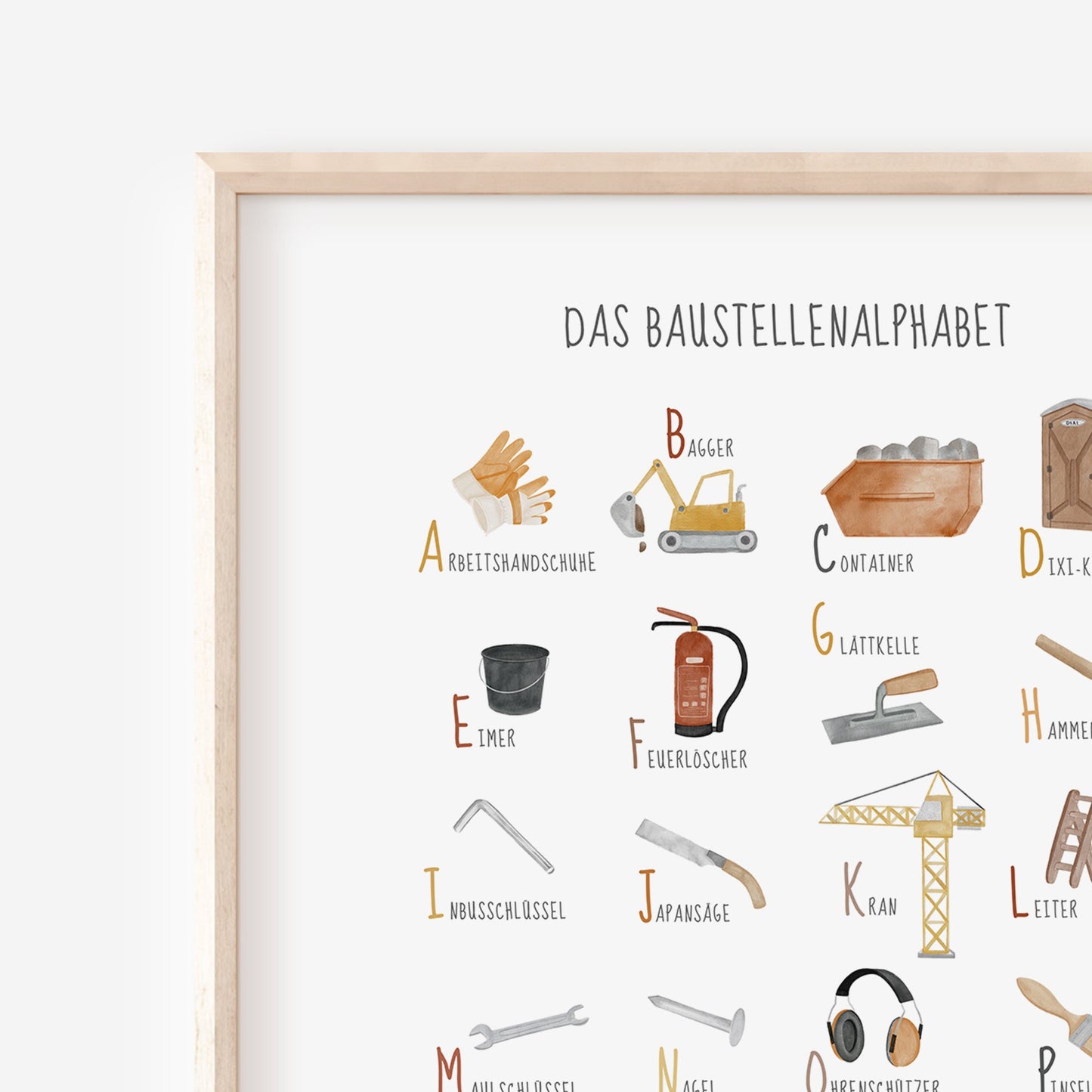 Baustelle ABC Poster fürs Kinderzimmer