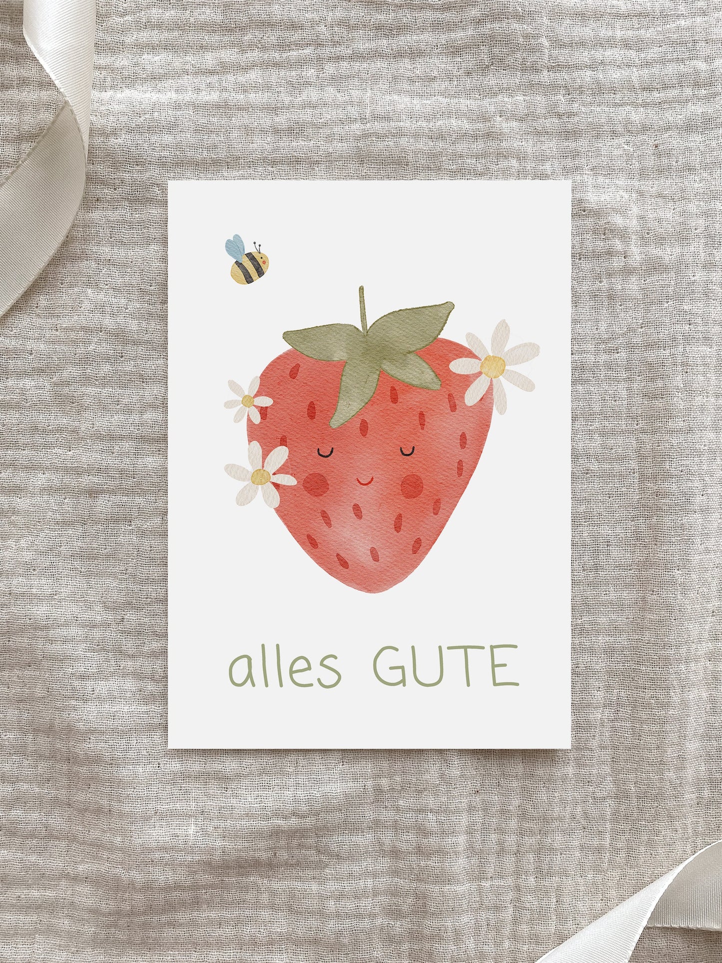 Postkarte Erdbeere Blumen