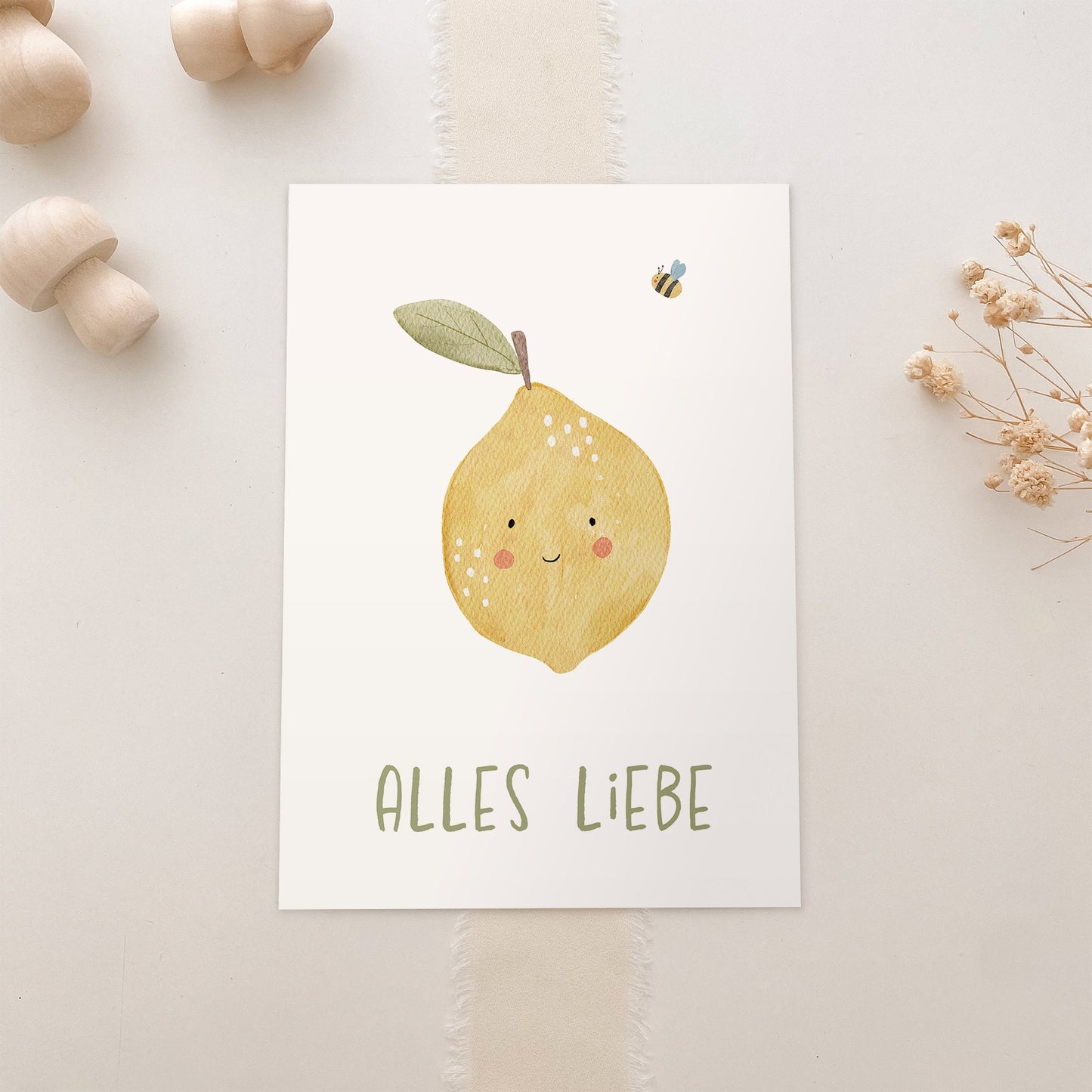 Postkarte Zitrone "Alles Liebe"