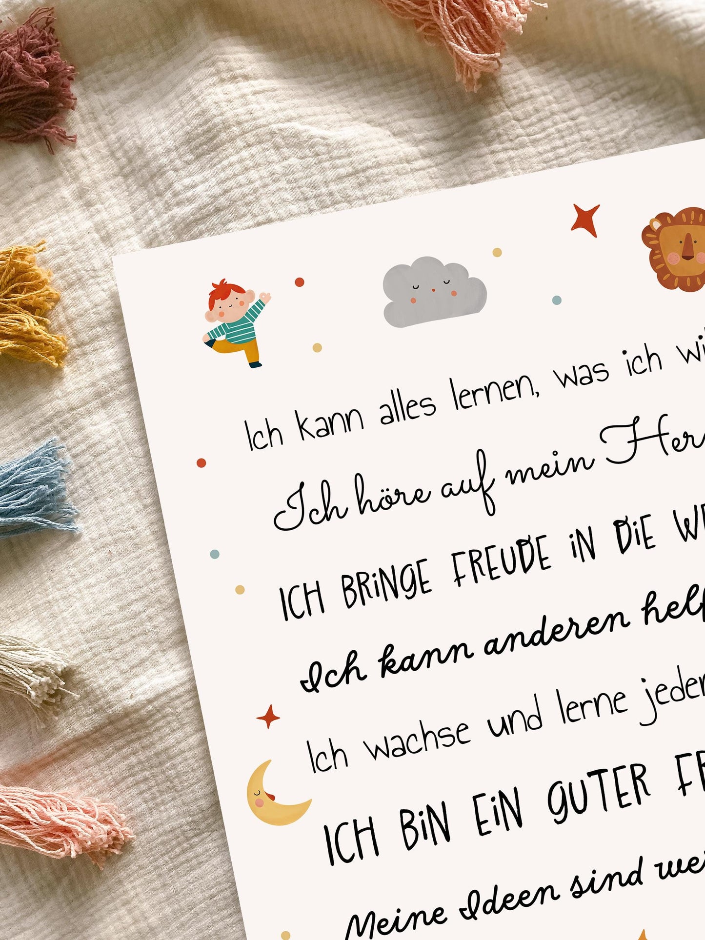 Kinderzimmer Wandposter mit positiven Affirmationen